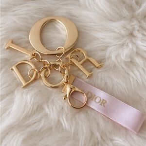 DIOR Gold Letter Key Chain/Bag Charm w/ Pink Ribbon
